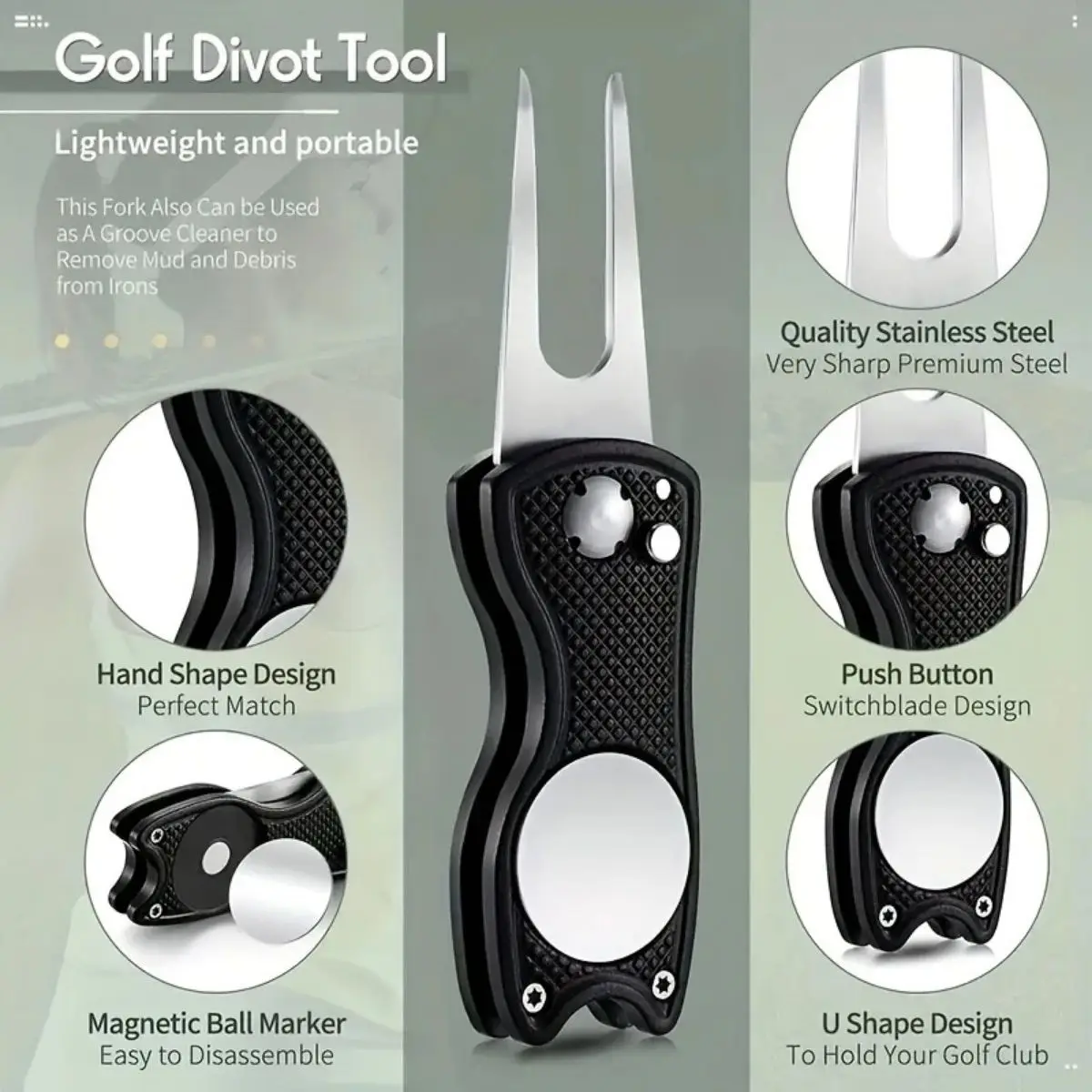 Foldable Divot Repair Tool with Magnetic Ball Marker
