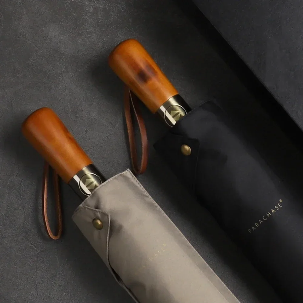 Windproof Automatic Umbrella – 115 cm, Wooden Handle